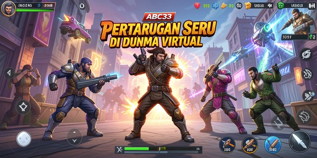 Screenshot gameplay ABC33 menampilkan pertarungan epik antara karakter yang berbeda.