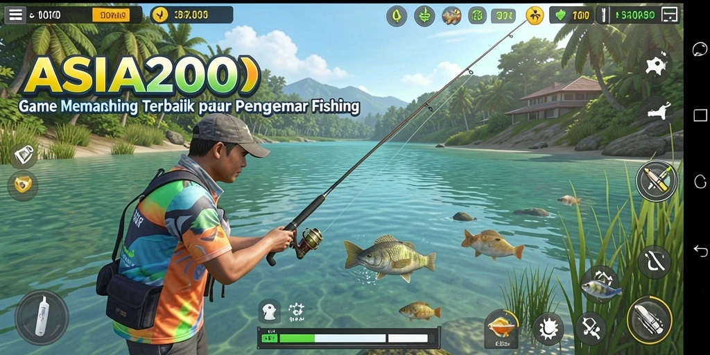 Game ASIA200 menampilkan gameplay seru saat menangkap ikan di laut.