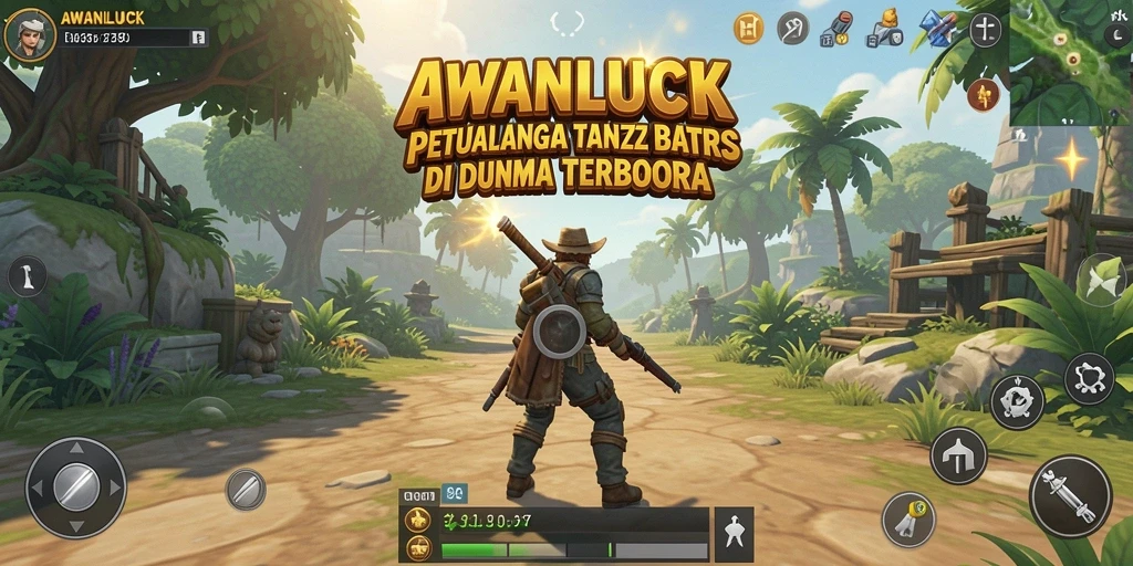 Tangkapan layar dari gameplay <strong>AWANLUCK</strong> yang menampilkan petualangan di dunia terbuka.