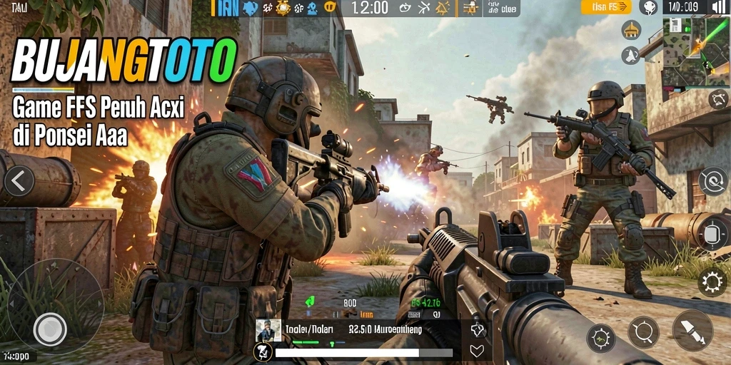 Screenshot gameplay menunjukkan aksi menembak yang intens di BUJANGTOTO.