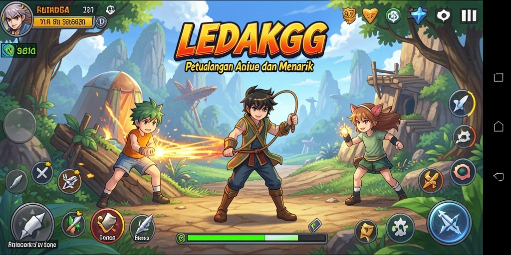 Screenshot LEDAKGG menampilkan aksi pertarungan seru dengan karakter Anime.