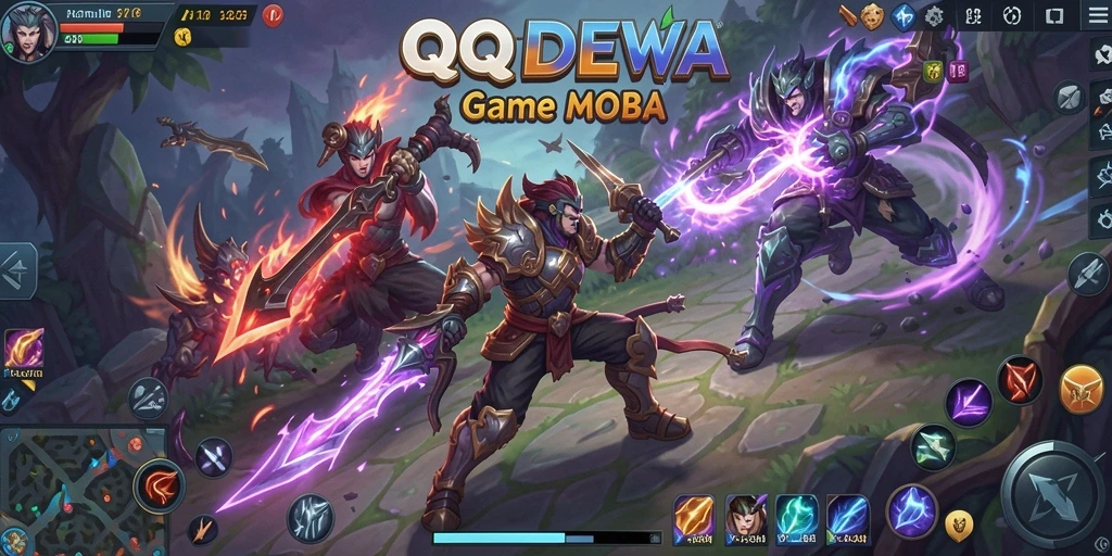 Tampilan aksi seru dalam permainan MOBA QQDEWA yang mendebarkan.
