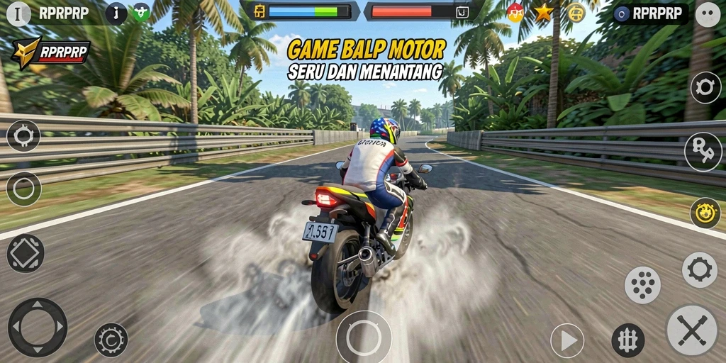 Tampilan gameplay menegangkan RPRPRP saat balapan motor.