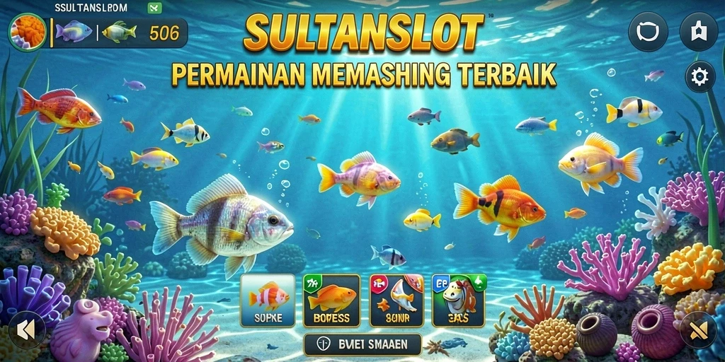 Tampilan gameplay SULTANSLOT yang menarik saat memancing ikan di lautan.