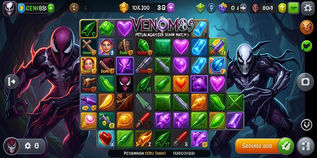 Tampilan gameplay seru dari VENOM889 dengan tantangan Match-3.