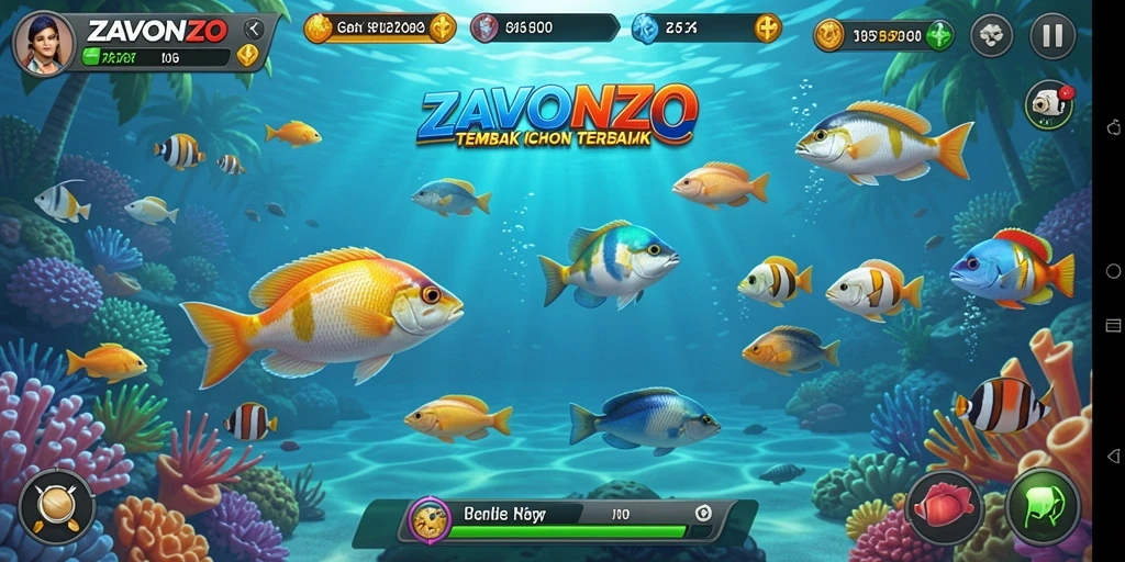 Tampilan gameplay ZAVONZO yang seru dan menghibur saat menangkap ikan.